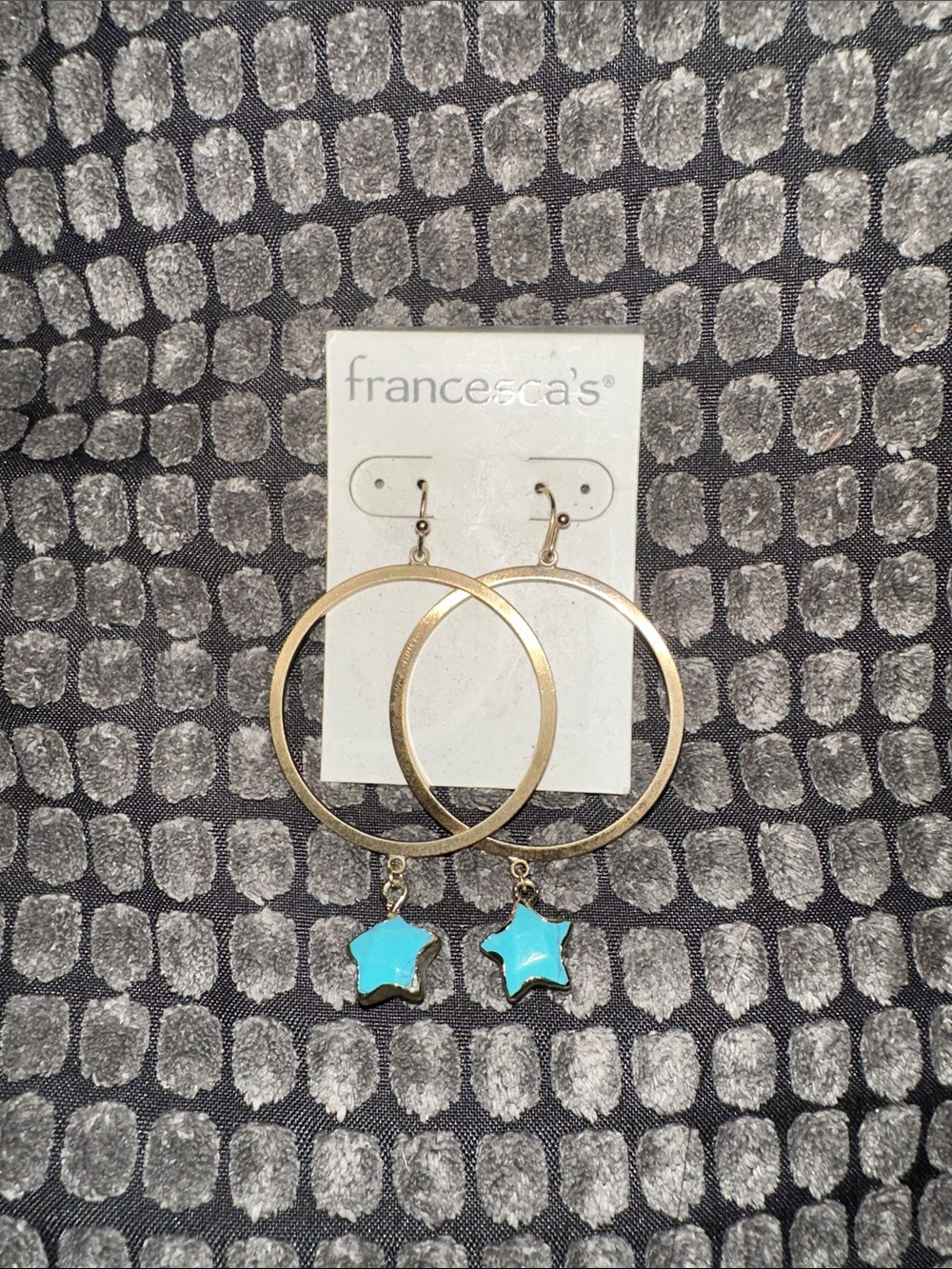 Francesca's Collections Gold Hoops with Turquoise Star Charms